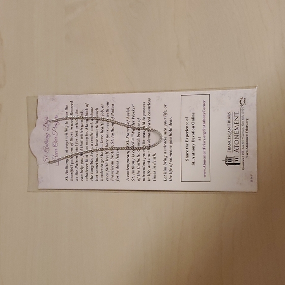 Pray for Us, St. Anthony Silver Necklace with Burgundy and Silver Cameo - Picture 2 of 2